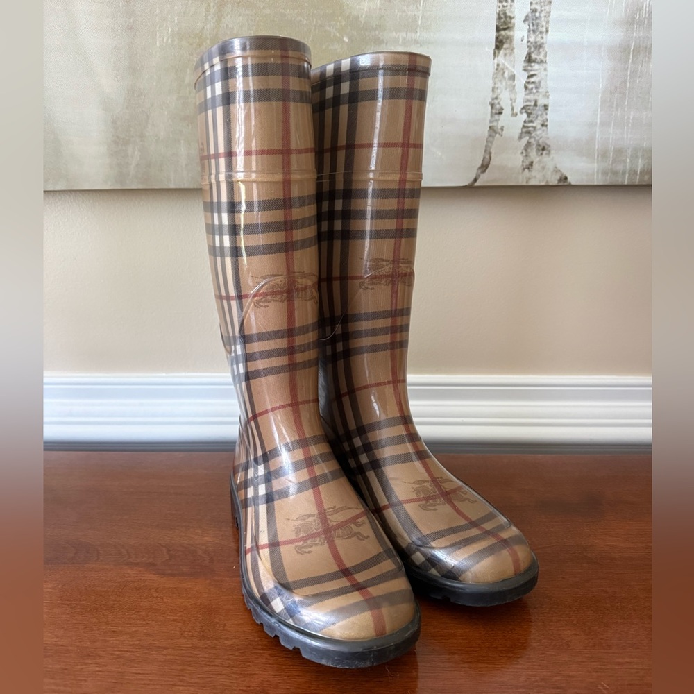 Burberry Haymarket Plaid Rain Boots 37